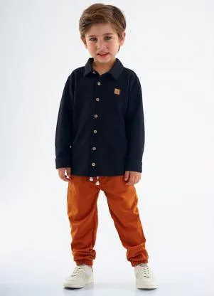 Up Baby - Camisa em Malha Texturizada Preto - UP BABY