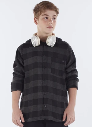 Pulla Bulla - Camisa Flanela Fio Tinto e Moletinho Cinza - PULLA BULLA