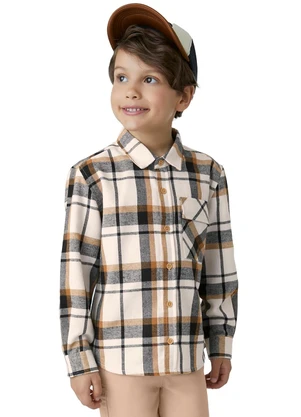 Carinhoso - Camisa Flanelada Xadrez Menino Bege - CARINHOSO