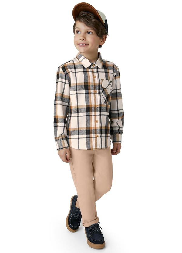 Carinhoso - Camisa Flanelada Xadrez Menino Bege 2