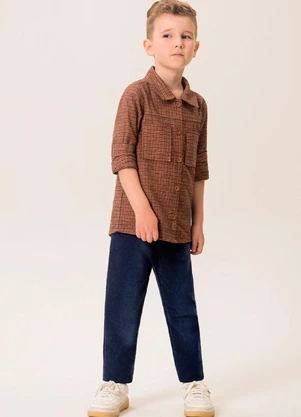 Bugbee - Camisa Infantil em Flanela Xadrez Amarelo - BUGBEE