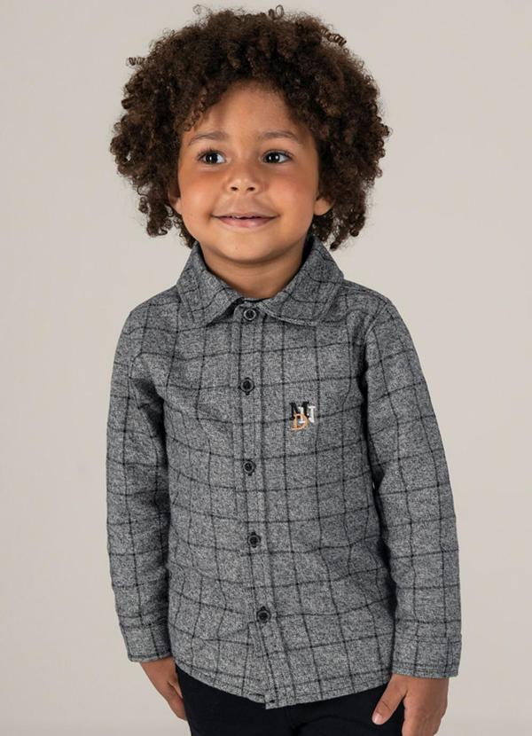 Brandili Mundi - Camisa Infantil em Tecido Flanelado Preto