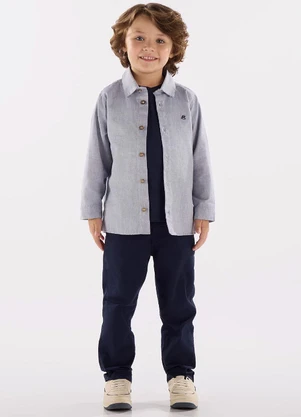 Up Baby - Camisa Infantil em Tecido Oxford Azul - UP BABY