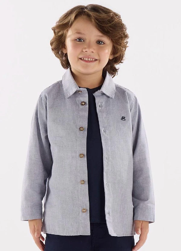 Up Baby - Camisa Infantil em Tecido Oxford Azul