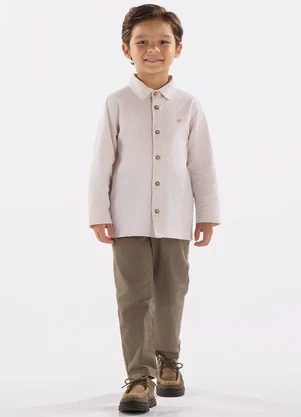 Up Baby - Camisa Infantil em Tecido Oxford Bege - UP BABY