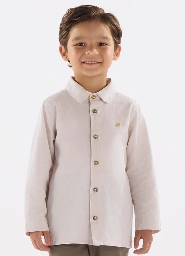 Up Baby - Camisa Infantil em Tecido Oxford Bege