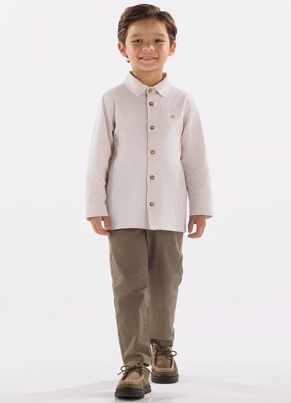 Up Baby - Camisa Infantil em Tecido Oxford Bege 2