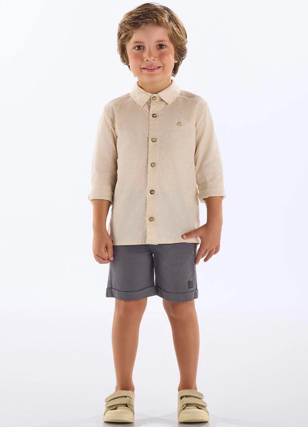 Up Baby - Camisa Infantil Linho e Algodão Bege 2