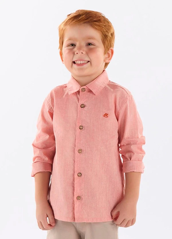 Up Baby - Camisa Infantil Linho e Algodão Laranja