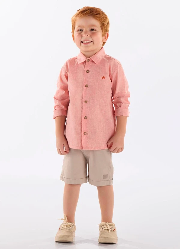 Up Baby - Camisa Infantil Linho e Algodão Laranja 2