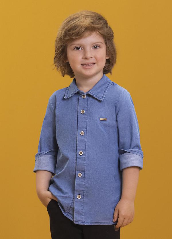 Ioluig - Camisa Infantil Manga Longa em Jeans Leve Azul