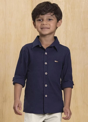Ioluig - Camisa Infantil Manga Longa em Tricoline Azul - IOLUIG