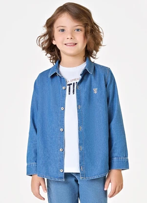 Trick Nick - Camisa Infantil Manga Longa Jeans Azul - TRICK NICK