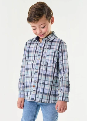 Trick Nick - Camisa Infantil Manga Longa Xadrez Azul - TRICK NICK