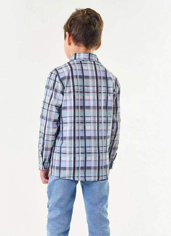 Trick Nick - Camisa Infantil Manga Longa Xadrez Azul 2