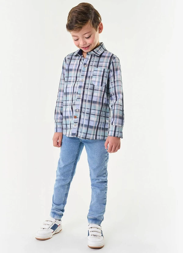 Trick Nick - Camisa Infantil Manga Longa Xadrez Azul 3