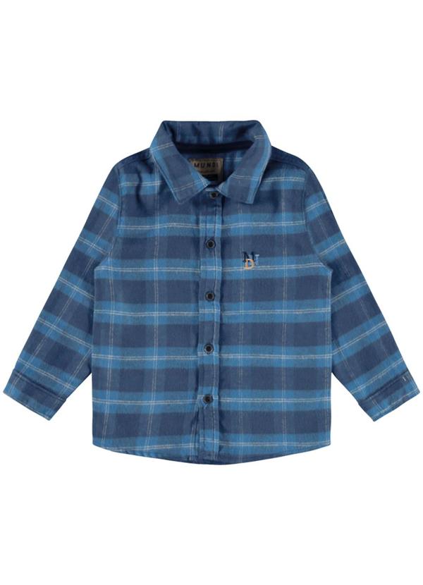 Brandili Mundi - Camisa Infantil Menino em Tecido Flanelado Azul