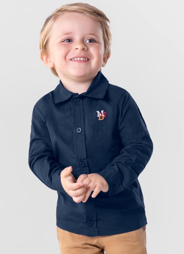 Brandili Mundi - Camisa Infantil Menino em Tricoline Azul