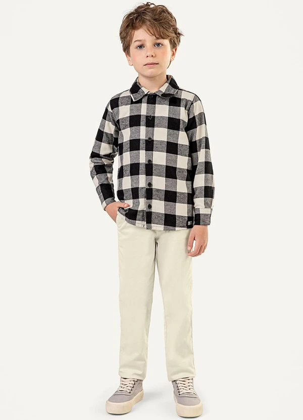 Colorittá - Camisa Infantil Menino Xadrez Flanela Bege 2