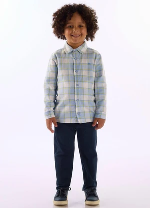 Up Baby - Camisa Infantil para Menino Xadrez Azul - UP BABY