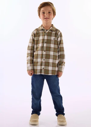 Up Baby - Camisa Infantil para Menino Xadrez Verde - UP BABY