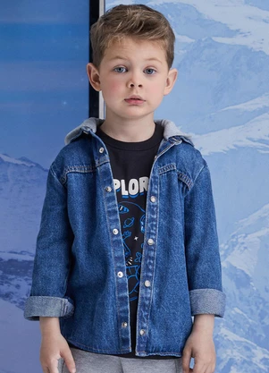 Youccie - Camisa Jeans com Capuz Azul - YOUCCIE