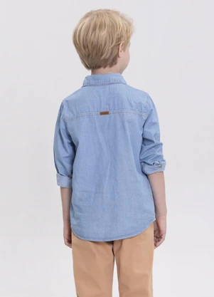 Alakazoo - Camisa Jeans de Mangas Longas com Bordado Azul - ALAKAZOO