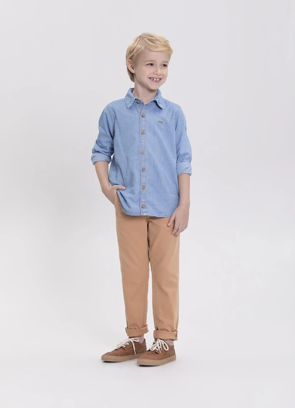 Alakazoo - Camisa Jeans de Mangas Longas com Bordado Azul 3