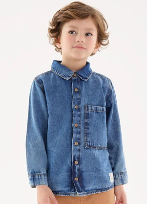 Up Baby - Camisa Jeans Infantil Menino Azul - UP BABY