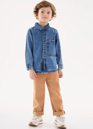 Up Baby - Camisa Jeans Infantil Menino Azul - UP BABY