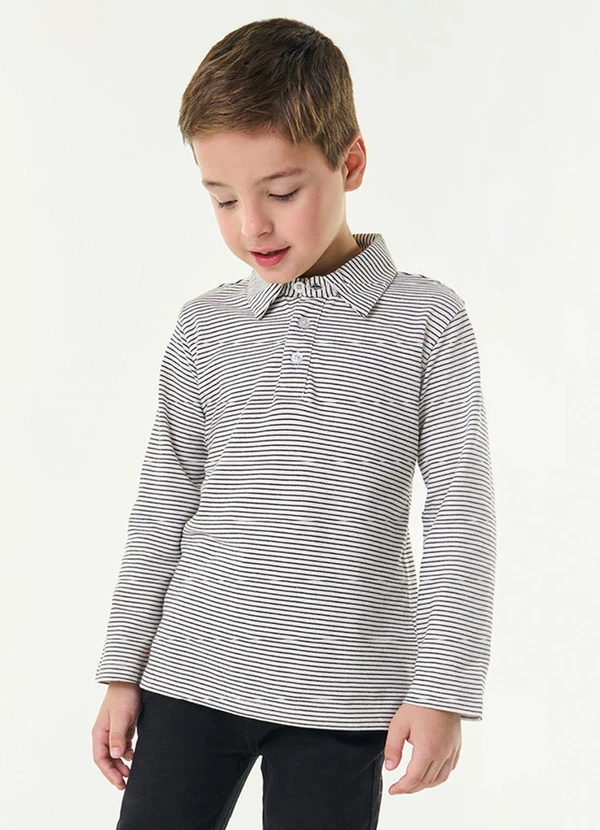 Trick Nick - Camisa Listrada Infantil Manga Longa Bege