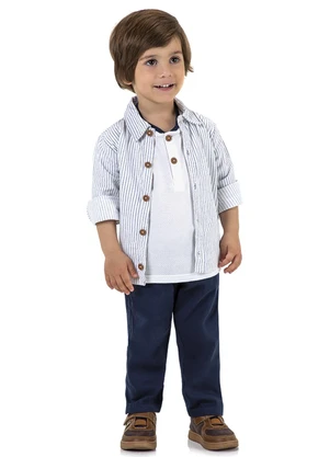 Marisol - Camisa Listrada Manga Longa Azul - MARISOL