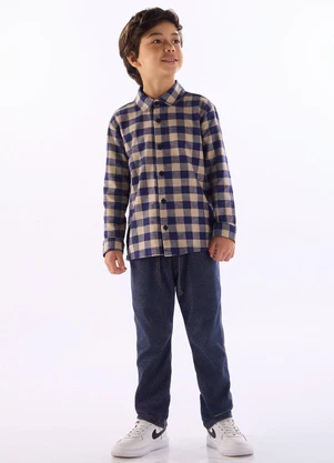 Quimby - Camisa Manga Longa Estampa Xadrez Azul - QUIMBY