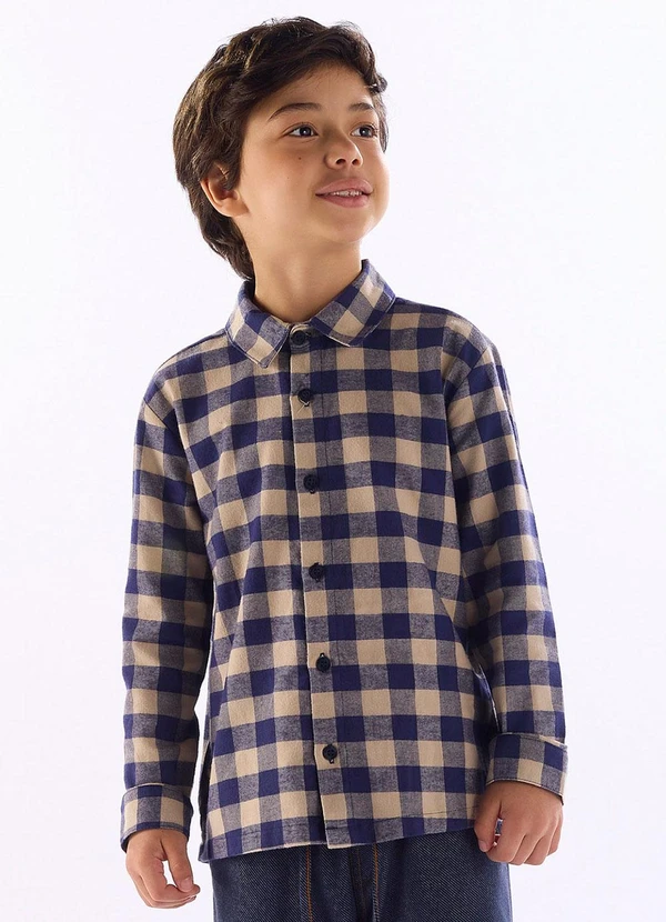 Quimby - Camisa Manga Longa Estampa Xadrez Azul