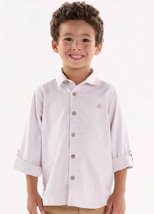 Up Baby - Camisa Manga Longa Infantil Menino Bege - UP BABY