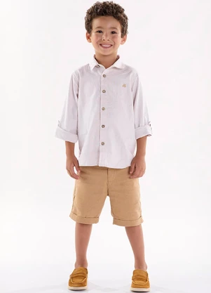 Up Baby - Camisa Manga Longa Infantil Menino Bege - UP BABY