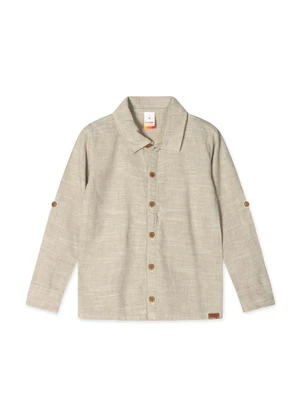 Marisol - Camisa Manga Longa Linho Infantil Masculina Bege - MARISOL