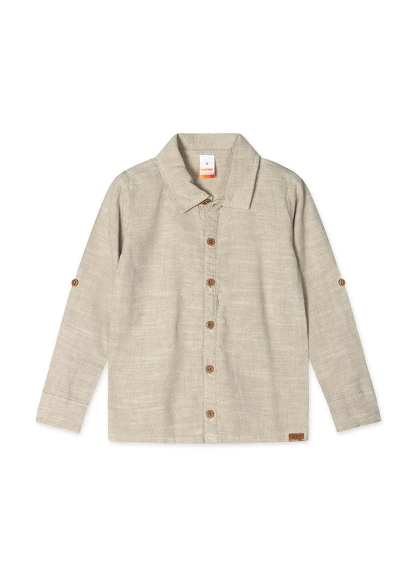Marisol - Camisa Manga Longa Linho Infantil Masculina Bege
