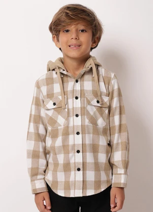 Torra - Camisa Manga Longa Xadrez Flanelada Bege - TORRA