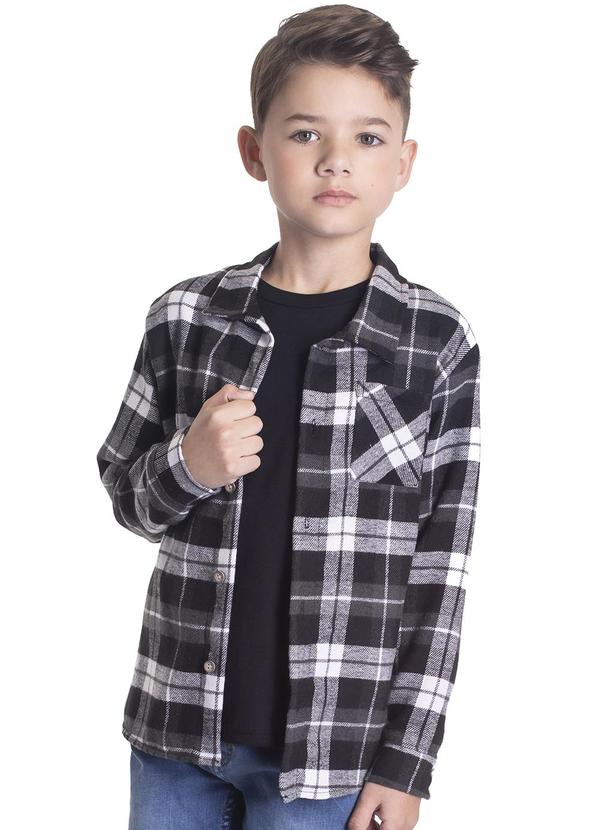 Randa Mundu - Camisa Masculinaulino Flanela Escocia Preto