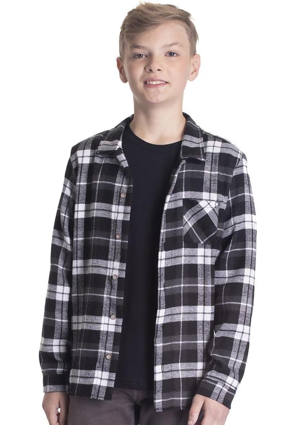 Randa Mundu - Camisa Masculinaulino Flanela Escocia Preto