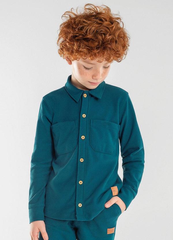 Colorittá - Camisa Menino com Botões Moletom Verde