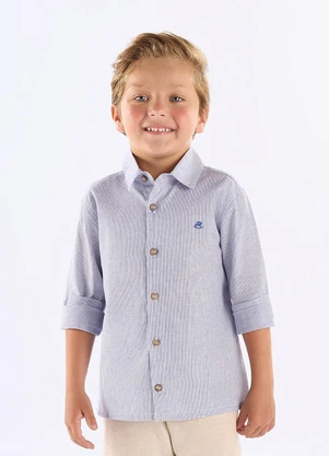 Up Baby - Camisa Menino em Linho Listrado Azul - UP BABY