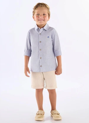 Up Baby - Camisa Menino em Linho Listrado Azul - UP BABY