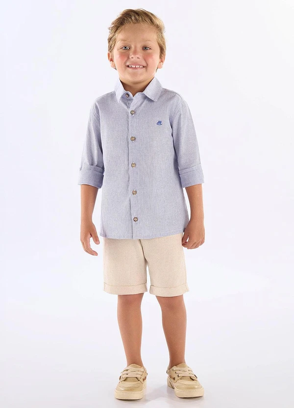 Up Baby - Camisa Menino em Linho Listrado Azul 2