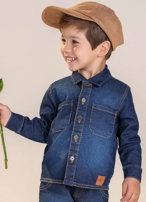 Colorittá - Camisa Menino em Moletom Jeans Azul - COLORITTÁ