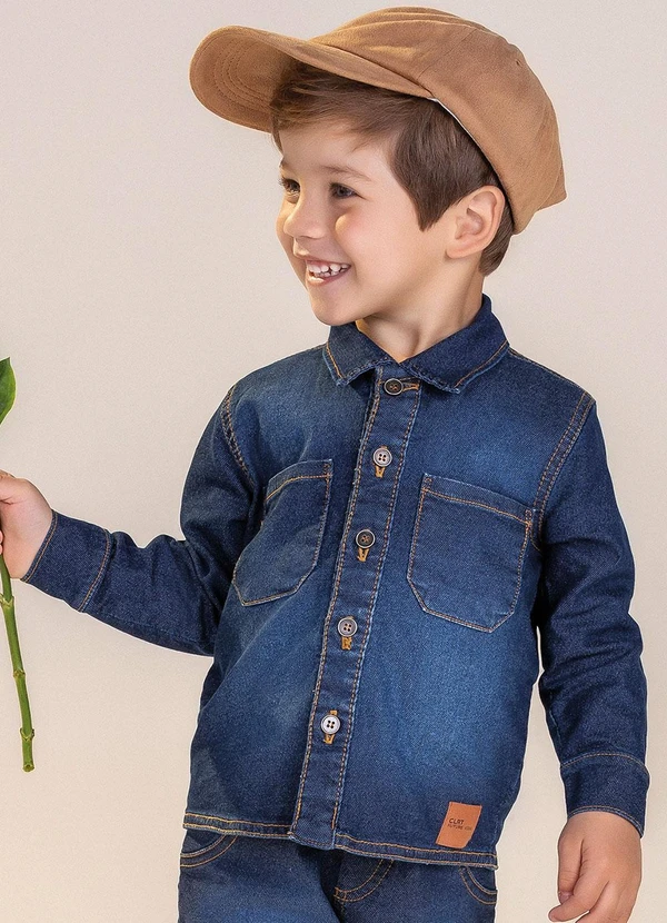 Colorittá - Camisa Menino em Moletom Jeans Azul