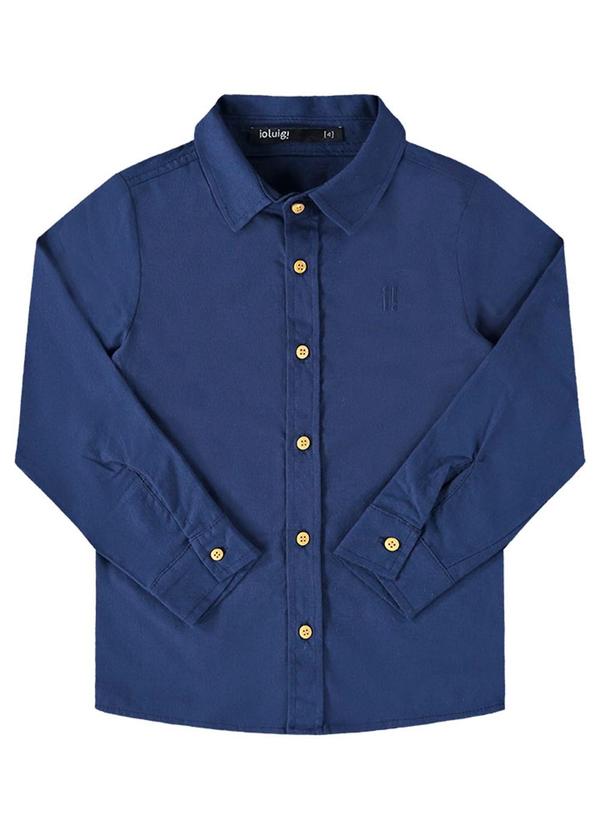 Ioluig - Camisa Menino Manga Longa Tecido Plano Azul