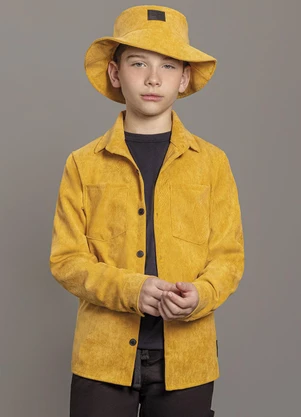 Ioluig - Camisa Menino Manga Longa Veludo Cotelê Amarelo - IOLUIG