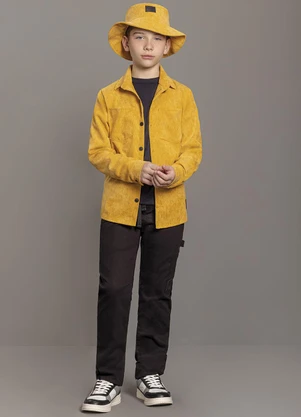 Ioluig - Camisa Menino Manga Longa Veludo Cotelê Amarelo - IOLUIG